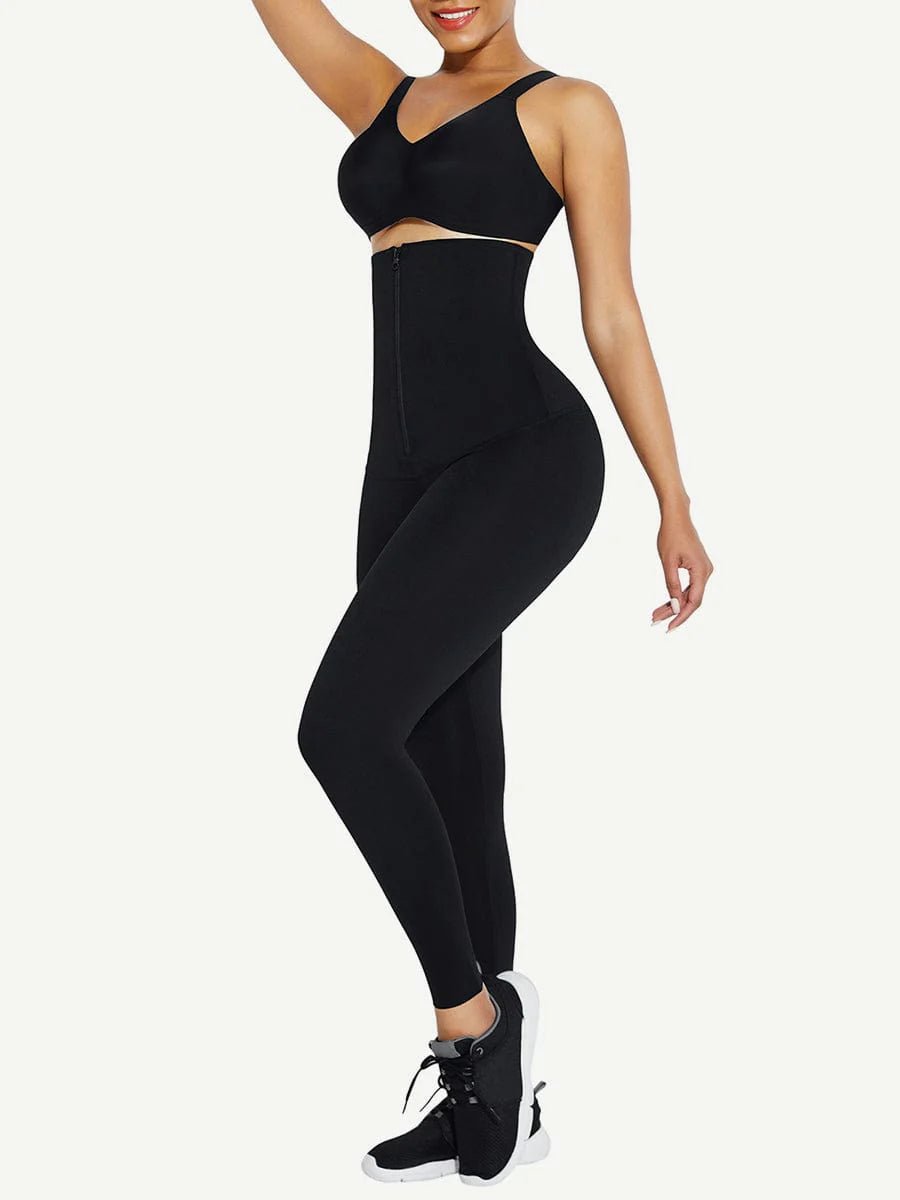 2 - in - 1 Waist Trainer Leggings – Zippered Black Hourglass Fit - LOVIISA
