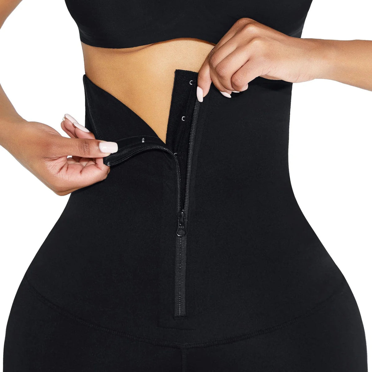 2 - in - 1 Waist Trainer Leggings – Zippered Black Hourglass Fit - LOVIISA