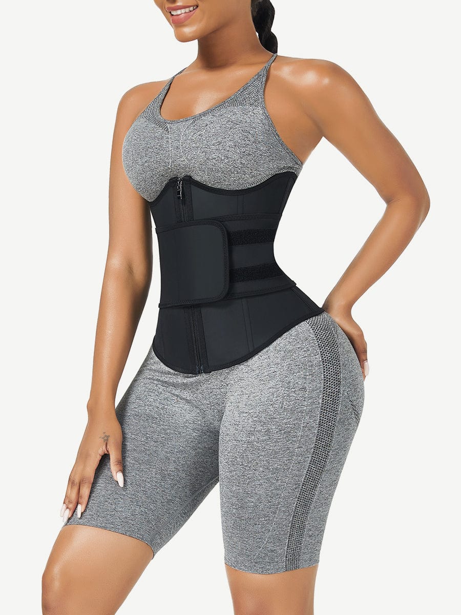 Black Latex Waist Trainer with Belt – Firm Control & Bust Support - LOVIISA