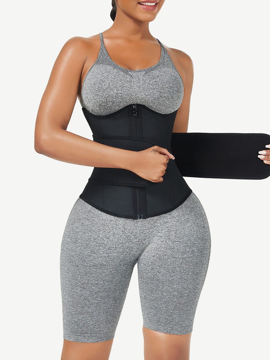 Black Latex Waist Trainer with Belt – Firm Control & Bust Support - LOVIISA