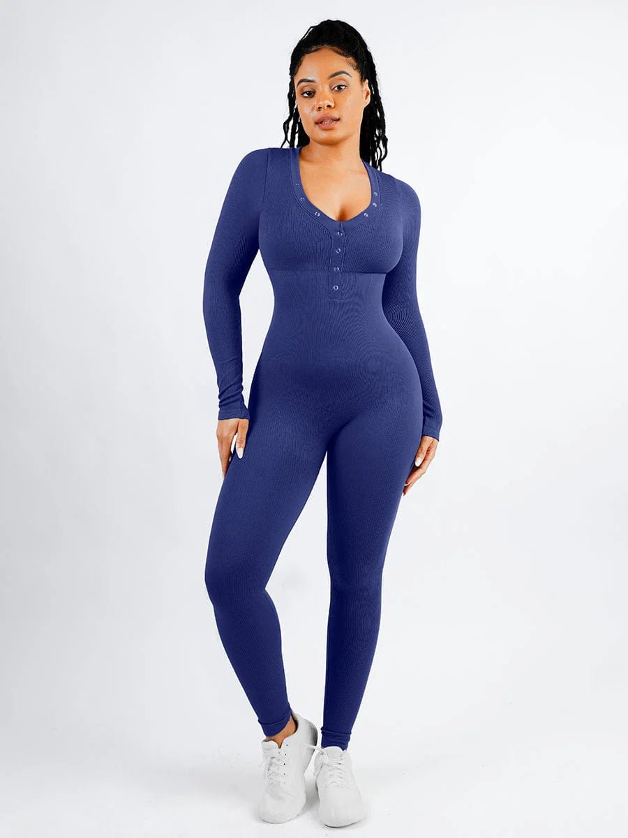 Deep V - Neck Seamless Jumpsuit – High Stretch & Tummy Control - LOVIISA