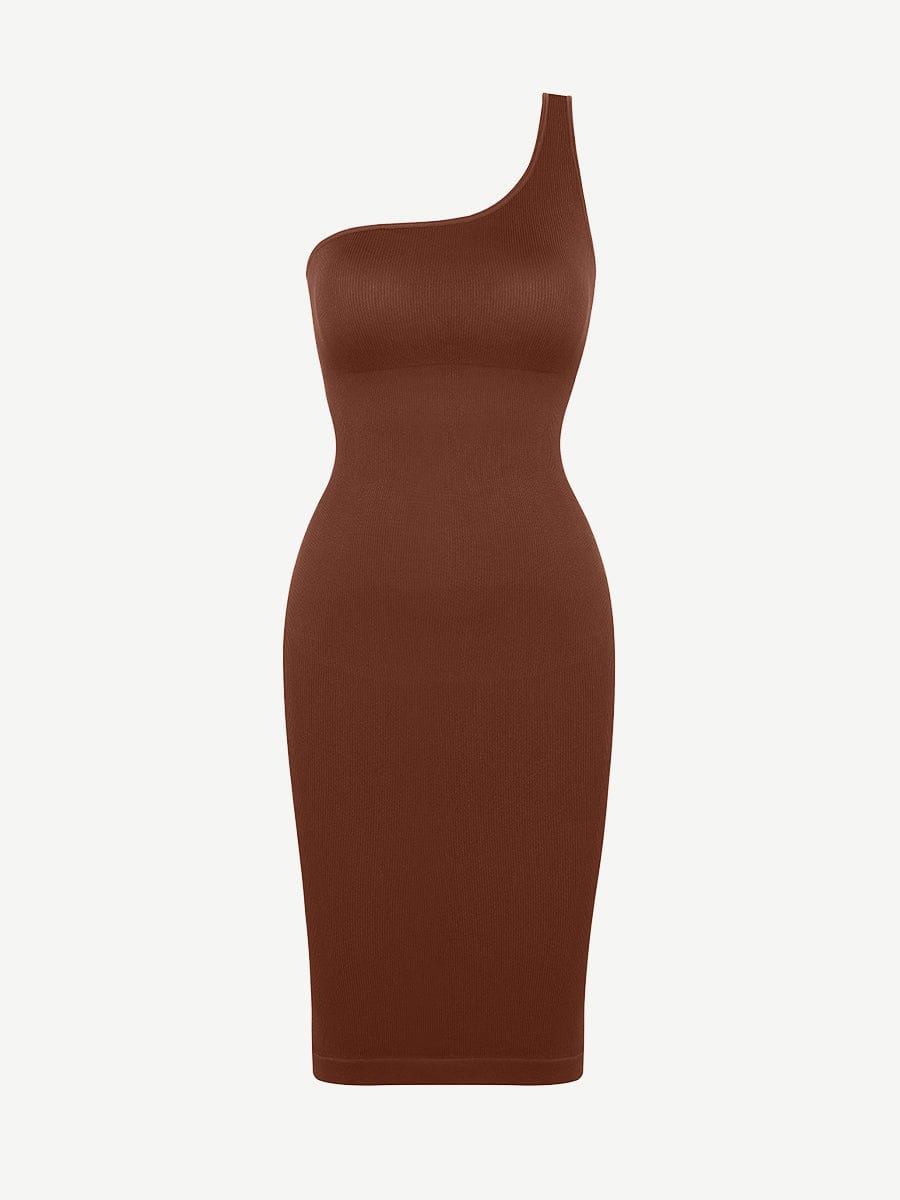 Seamless One - Shoulder Shaper Dress – Slanted Neck & Waist Trimming - LOVIISA