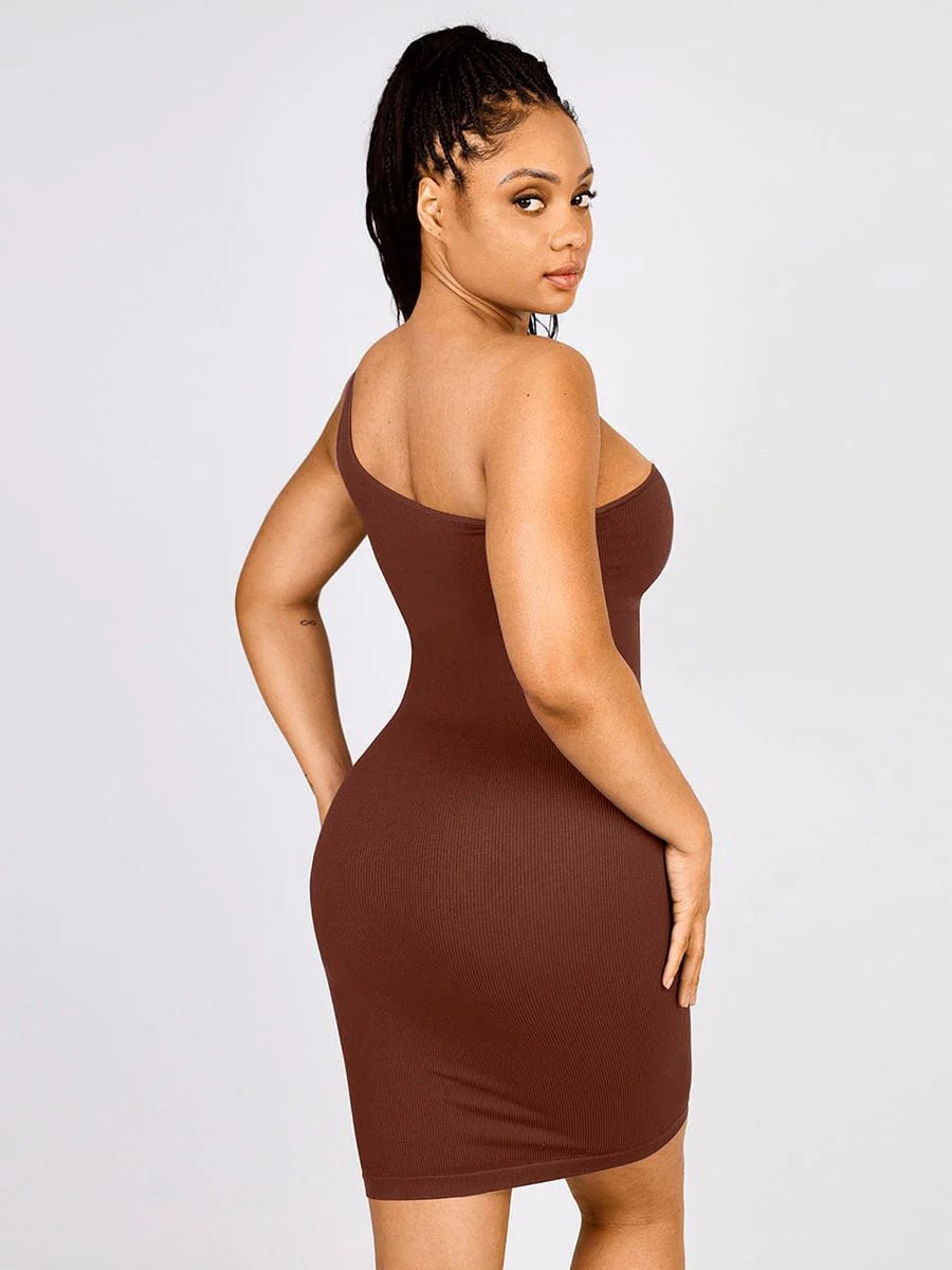 Seamless One - Shoulder Shaper Dress – Slanted Neck & Waist Trimming - LOVIISA