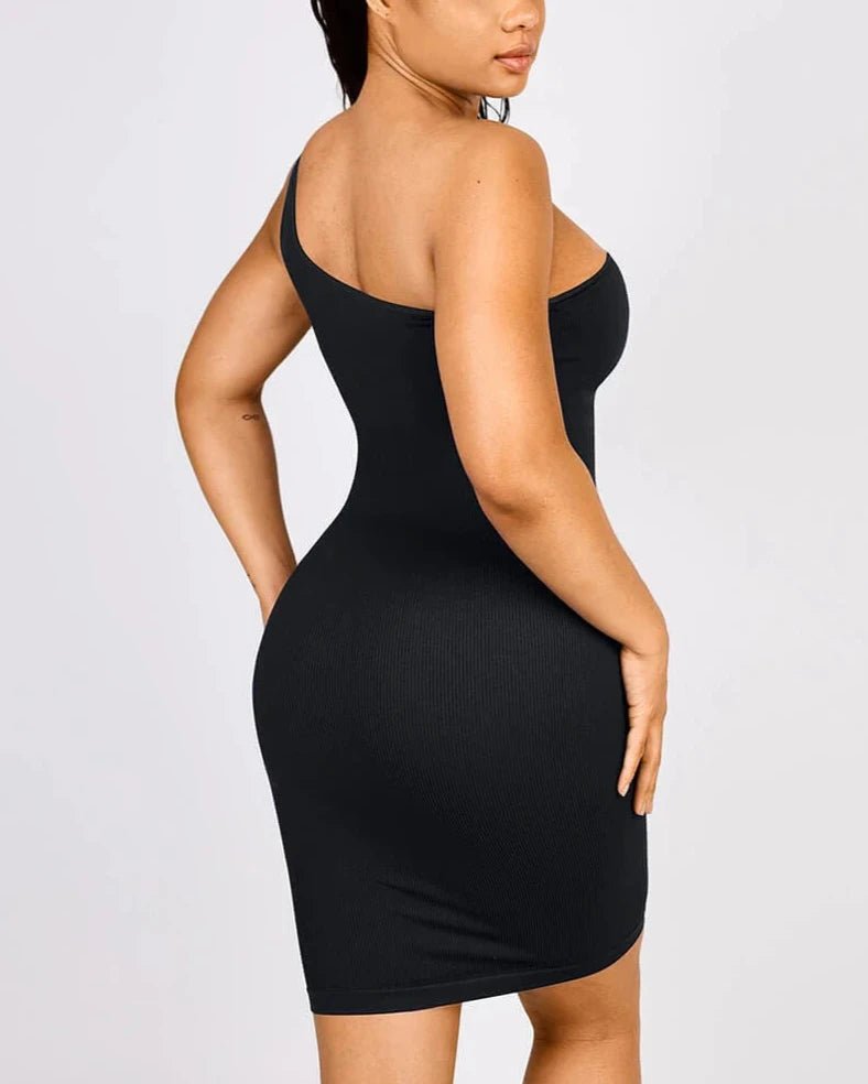 Seamless One - Shoulder Shaper Dress – Slanted Neck & Waist Trimming - LOVIISA