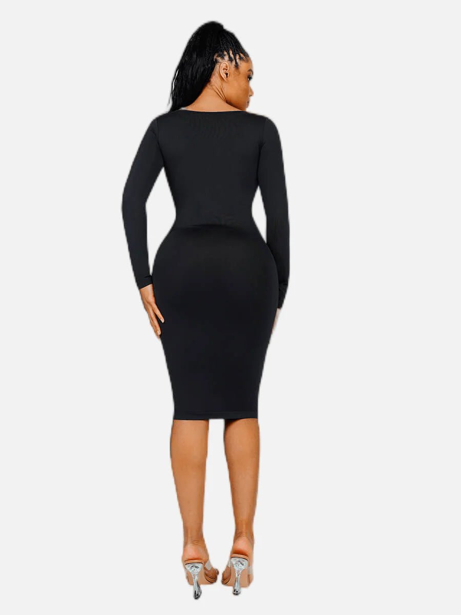 Seamless Shaper Dress – Square Neck & Long Sleeve Sculpting Fit - LOVIISA