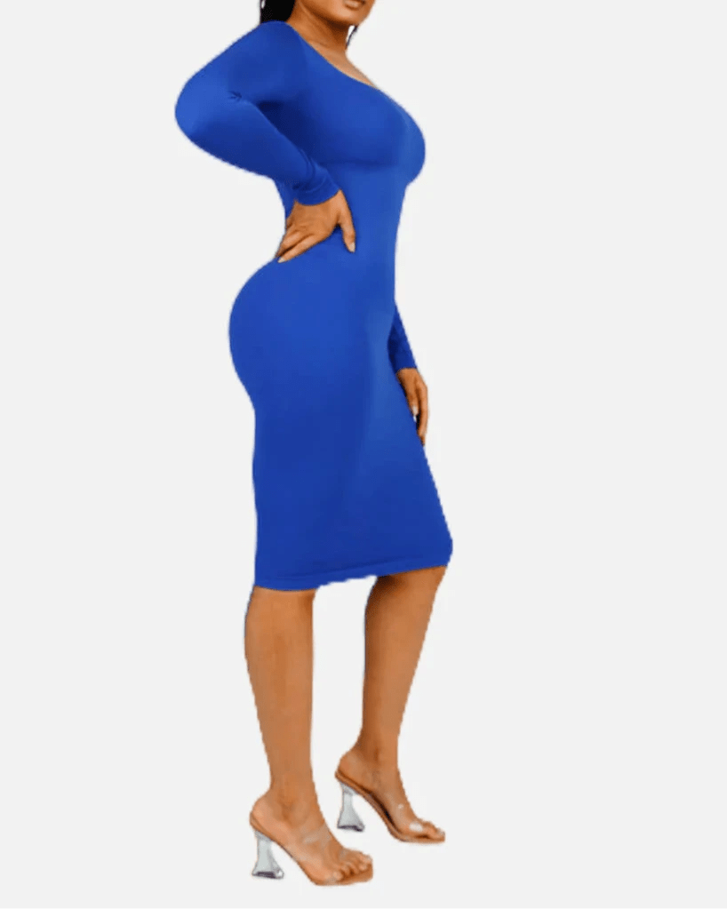 Seamless Shaper Dress – Square Neck & Long Sleeve Sculpting Fit - LOVIISA