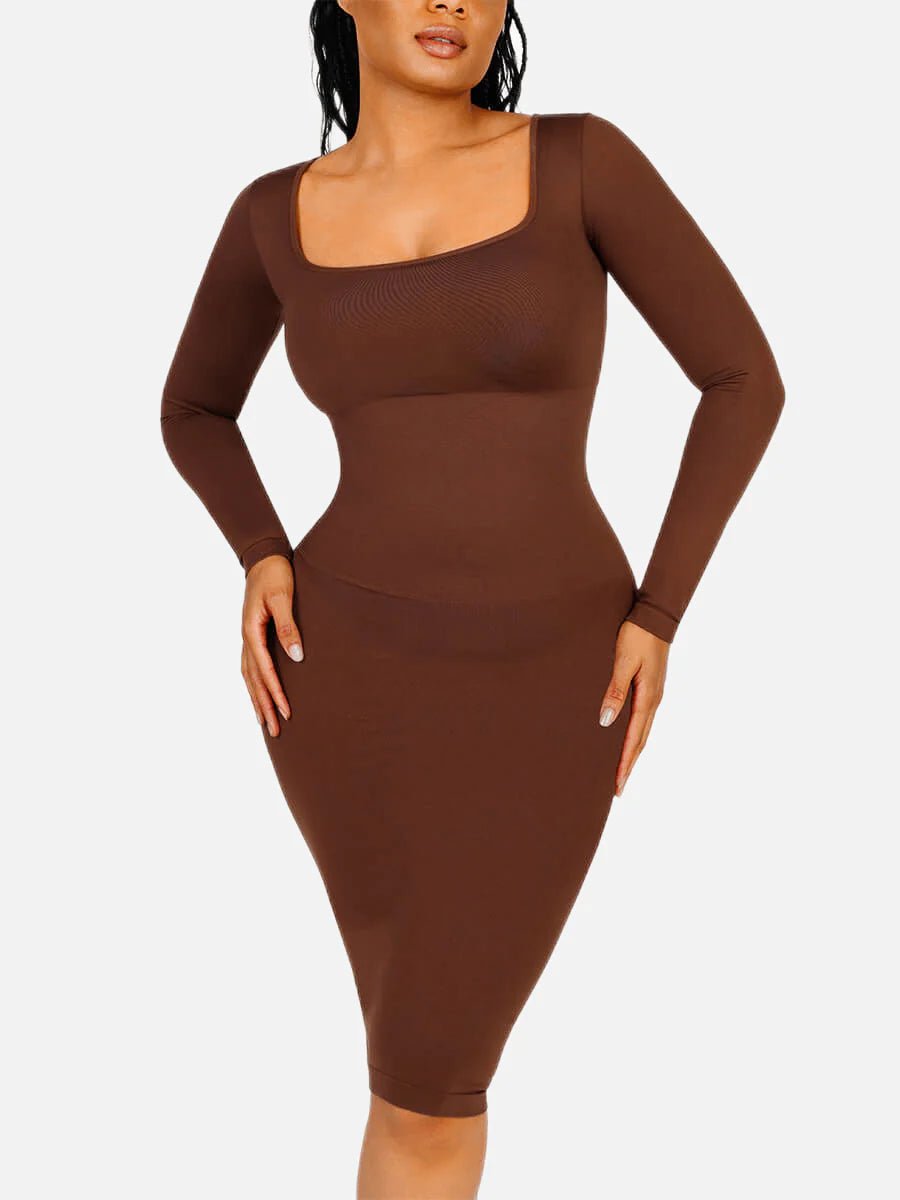 Seamless Shaper Dress – Square Neck & Long Sleeve Sculpting Fit - LOVIISA