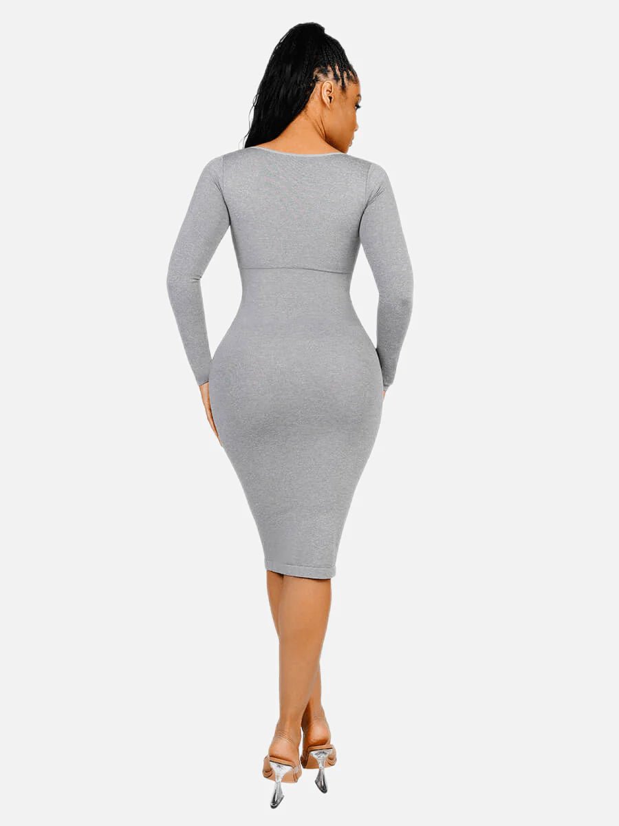Seamless Shaper Dress – Square Neck & Long Sleeve Sculpting Fit - LOVIISA