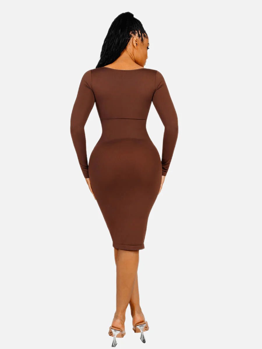 Seamless Shaper Dress – Square Neck & Long Sleeve Sculpting Fit - LOVIISA