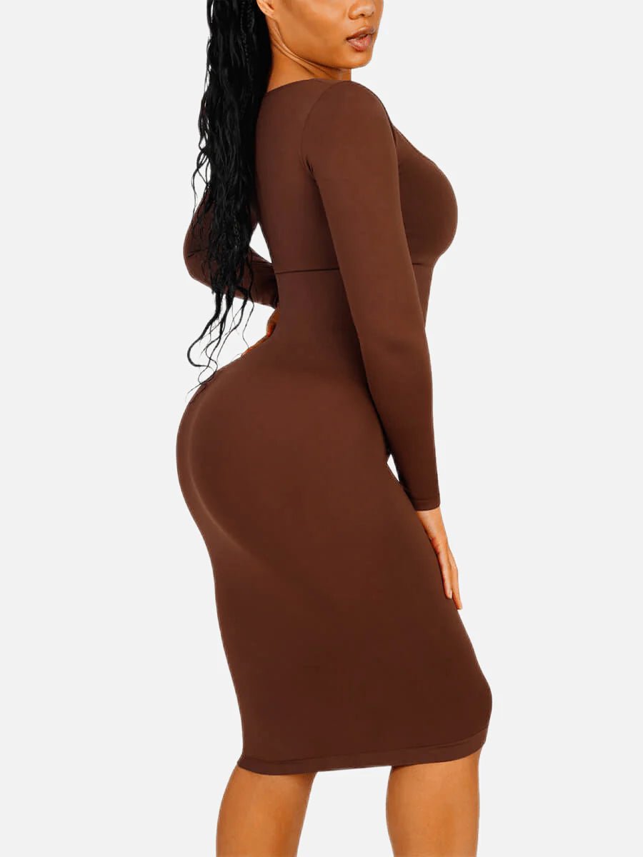 Seamless Shaper Dress – Square Neck & Long Sleeve Sculpting Fit - LOVIISA