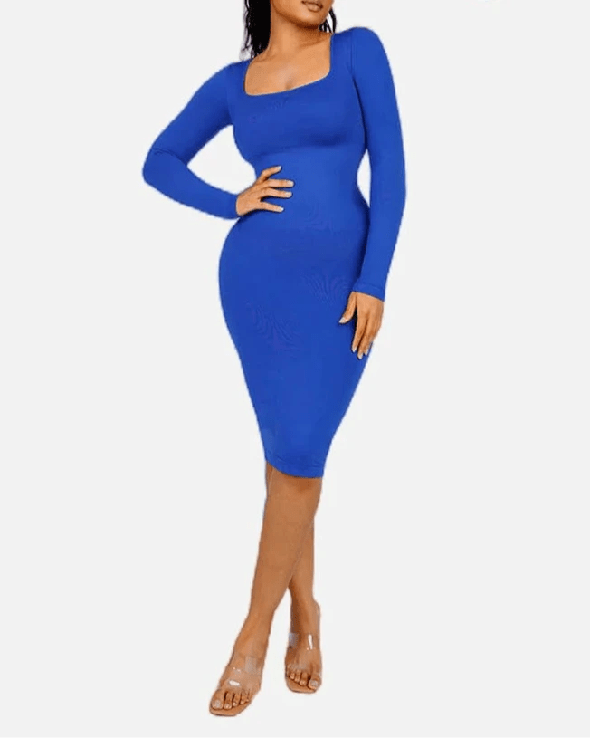 Seamless Shaper Dress – Square Neck & Long Sleeve Sculpting Fit - LOVIISA