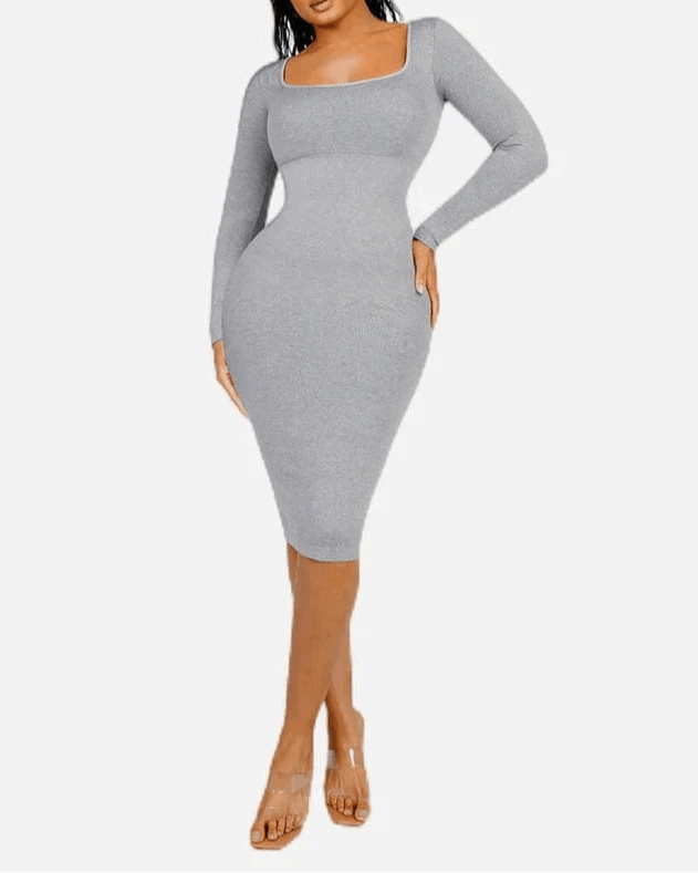 Seamless Shaper Dress – Square Neck & Long Sleeve Sculpting Fit - LOVIISA
