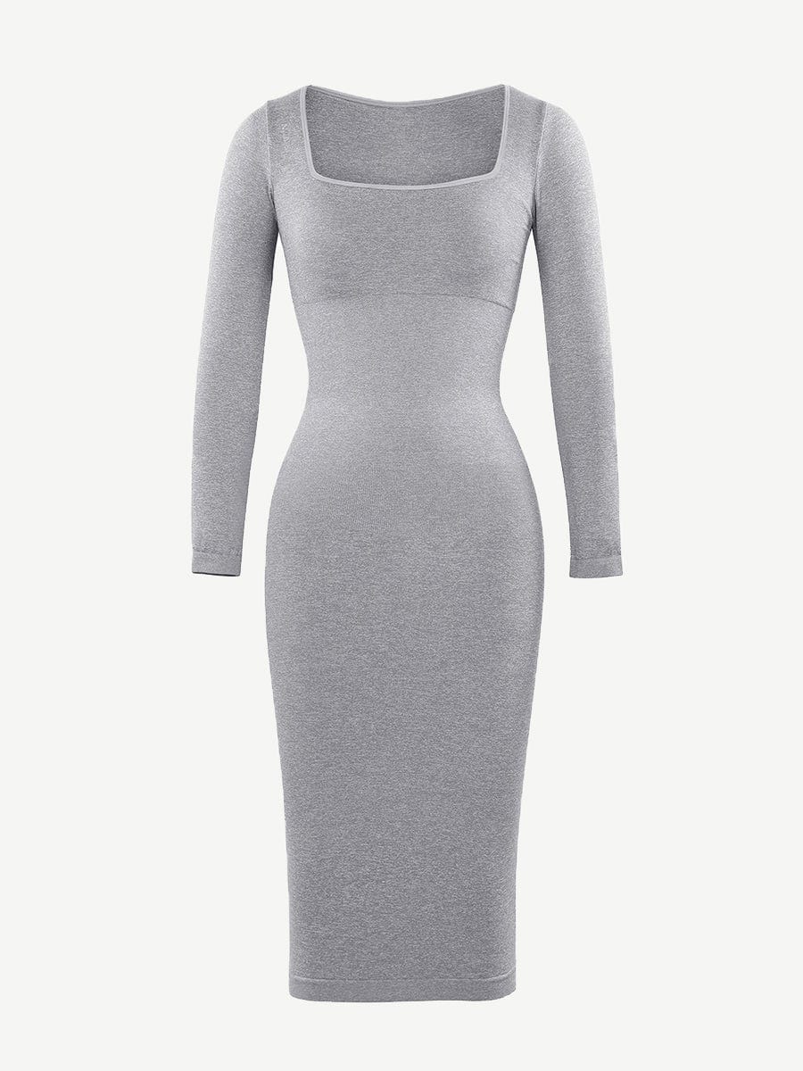 Seamless Shaper Dress – Square Neck & Long Sleeve Sculpting Fit - LOVIISA