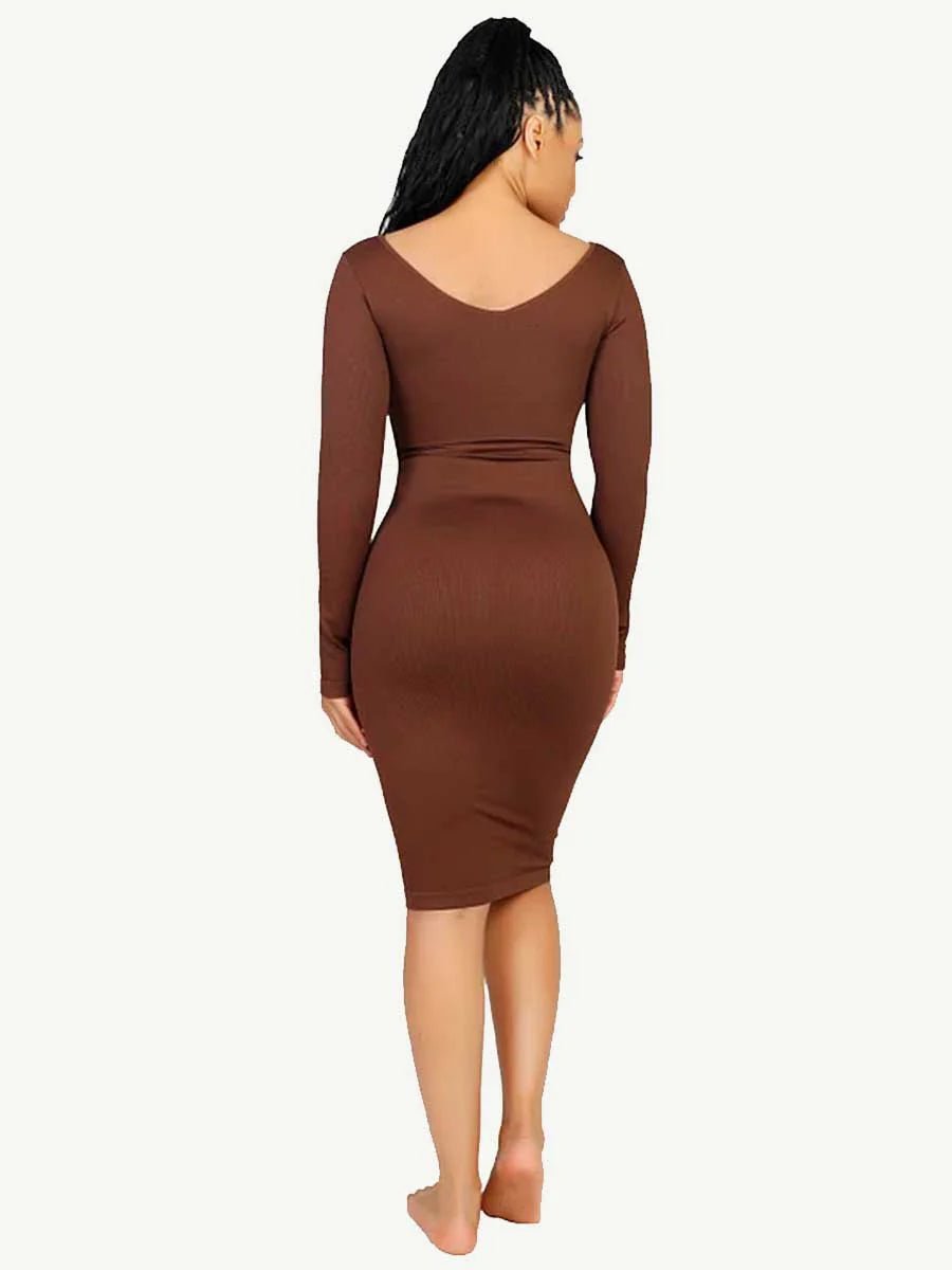 Seamless Shaper Dress – V - Neck, Long Sleeve & Waist Trimming - LOVIISA