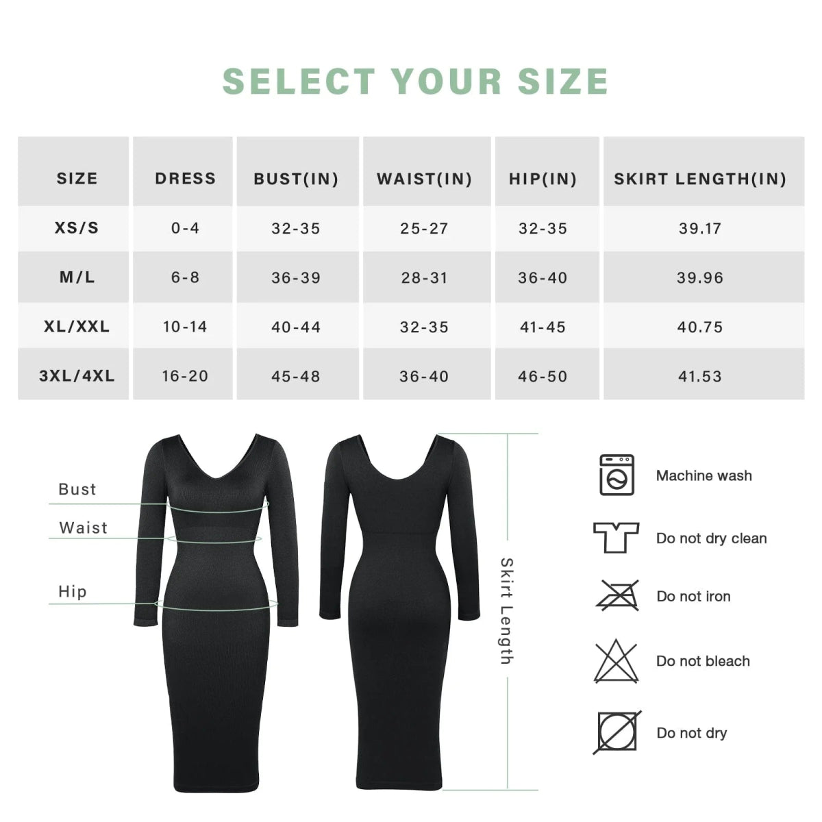 Seamless Shaper Dress – V - Neck, Long Sleeve & Waist Trimming - LOVIISA