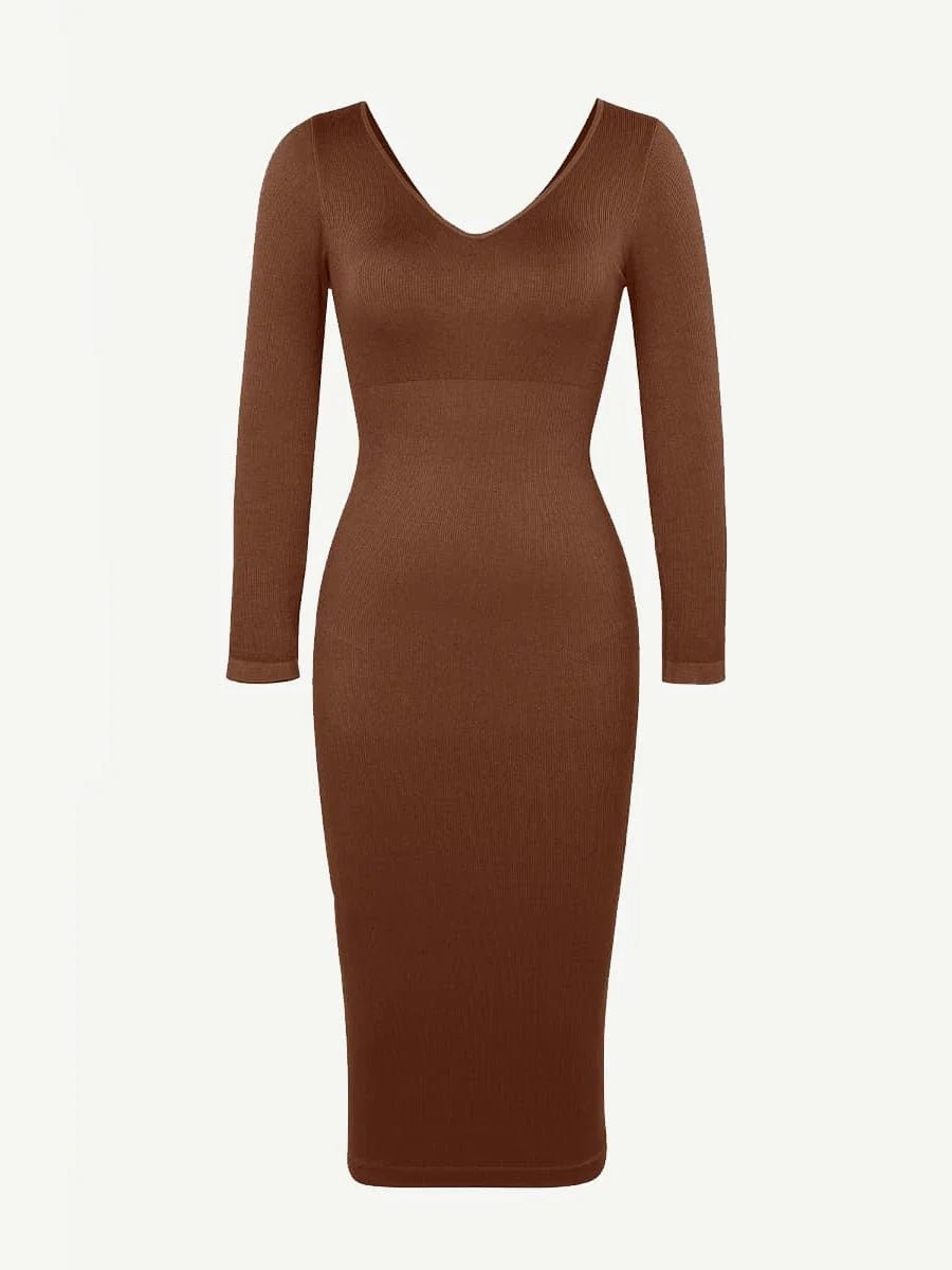Seamless Shaper Dress – V - Neck, Long Sleeve & Waist Trimming - LOVIISA