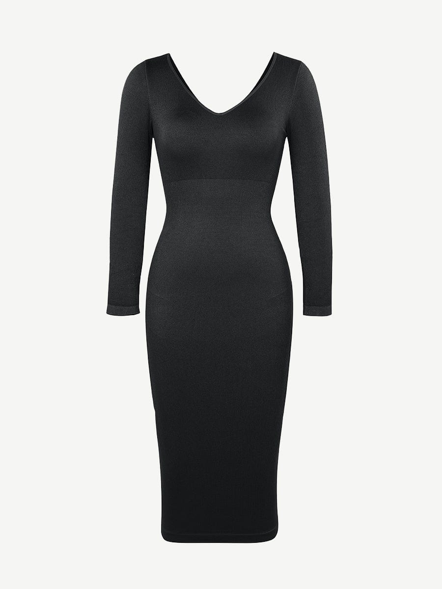 Seamless Shaper Dress – V - Neck, Long Sleeve & Waist Trimming - LOVIISA