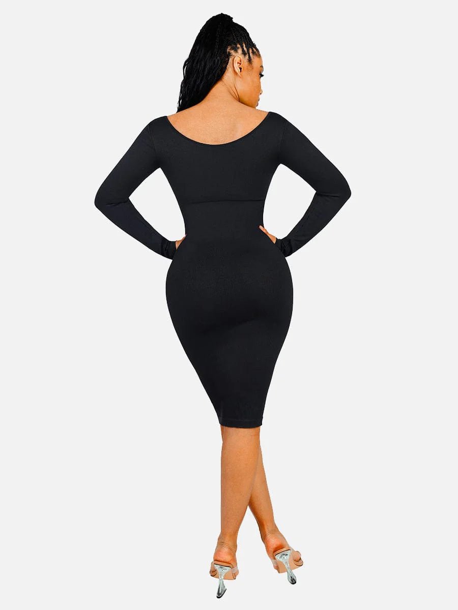 Seamless Shaper Dress – V - Neck, Long Sleeve & Waist Trimming - LOVIISA