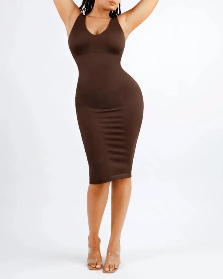 Seamless Shaping Dress – Deep V - Neck, Waist Trimming & Removable Pads - LOVIISA