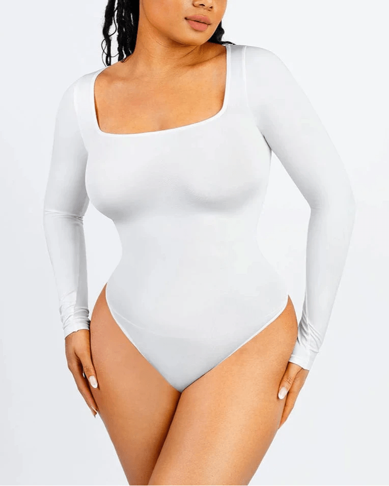 Seamless Square Neck Bodysuit – Long Sleeve & 360° Waist Control - LOVIISA