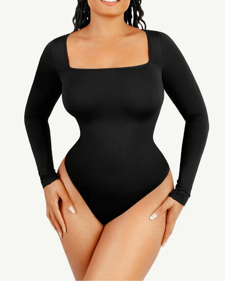 Seamless Square Neck Bodysuit – Long Sleeve & 360° Waist Control - LOVIISA