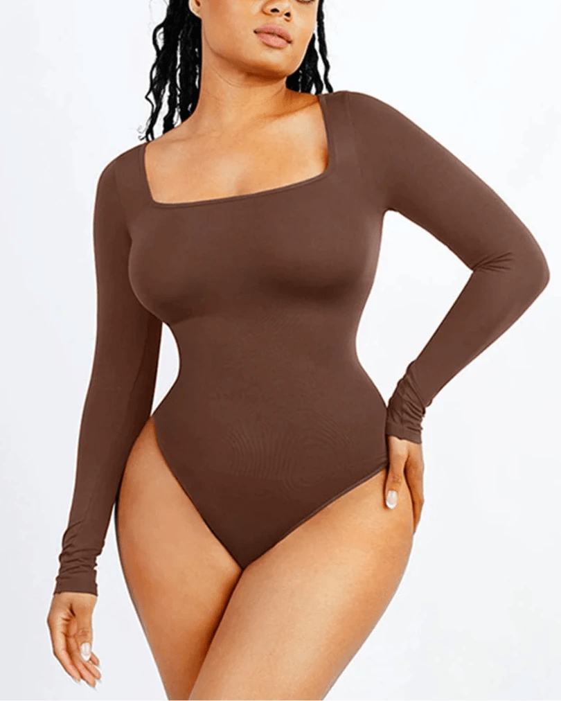 Seamless Square Neck Bodysuit – Long Sleeve & 360° Waist Control - LOVIISA