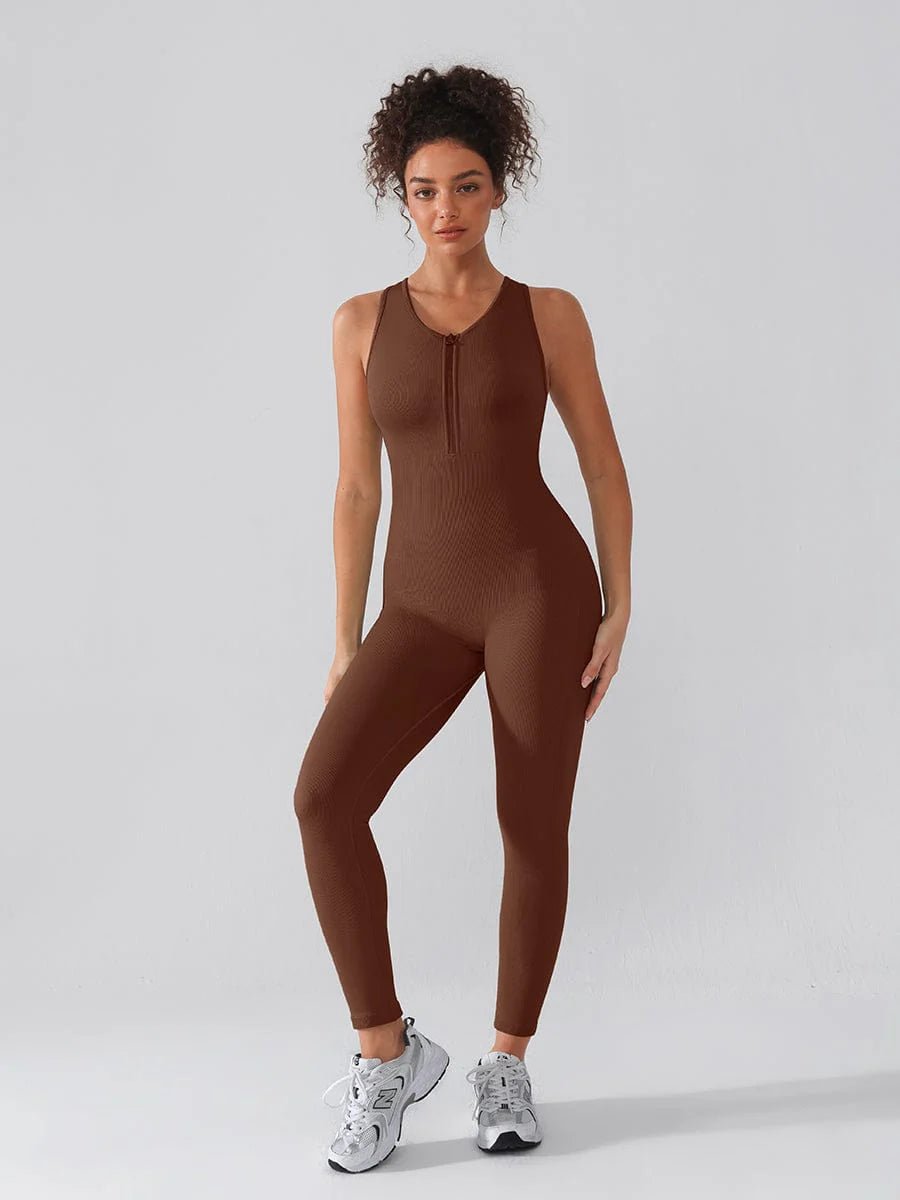 Seamless Zip Front Jumpsuit – Racerback 2 - in - 1 Sport Shaping - LOVIISA