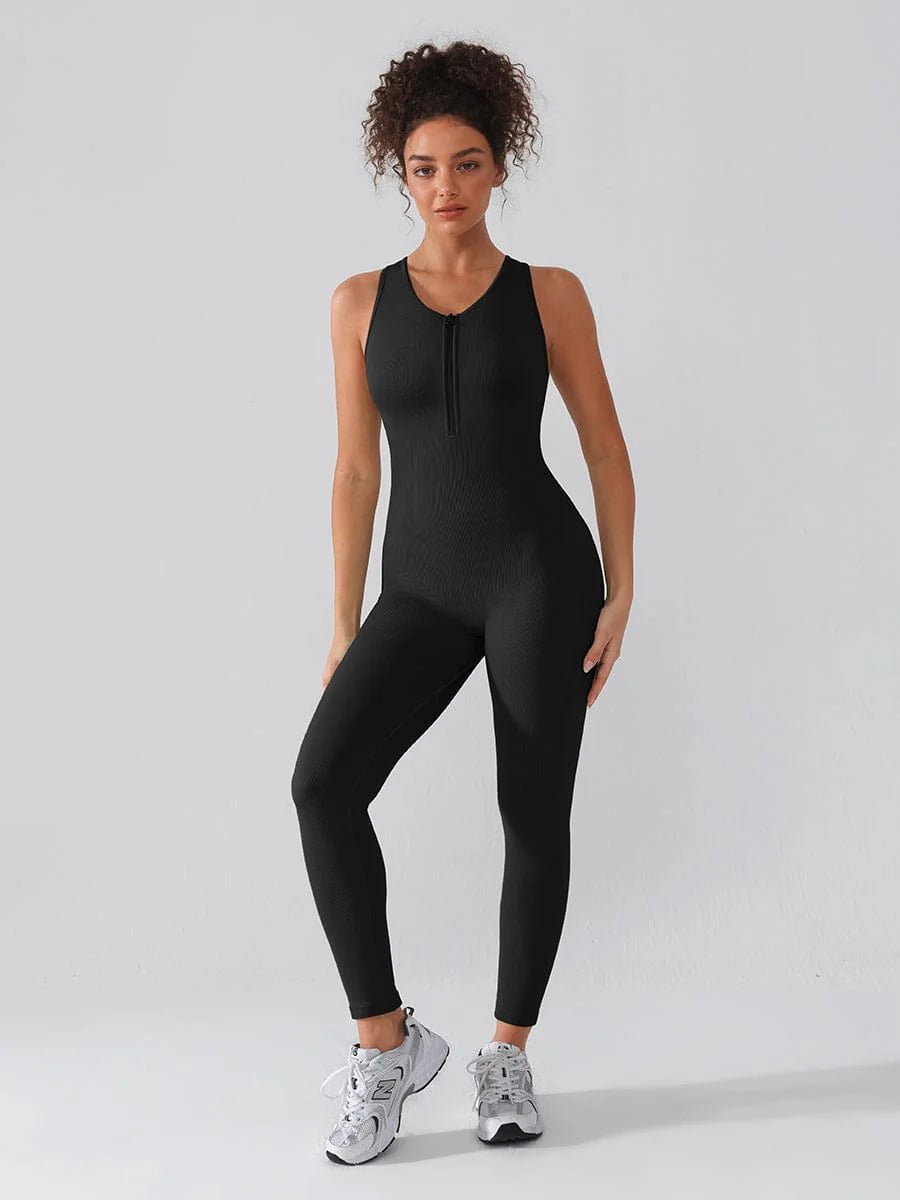 Seamless Zip Front Jumpsuit – Racerback 2 - in - 1 Sport Shaping - LOVIISA