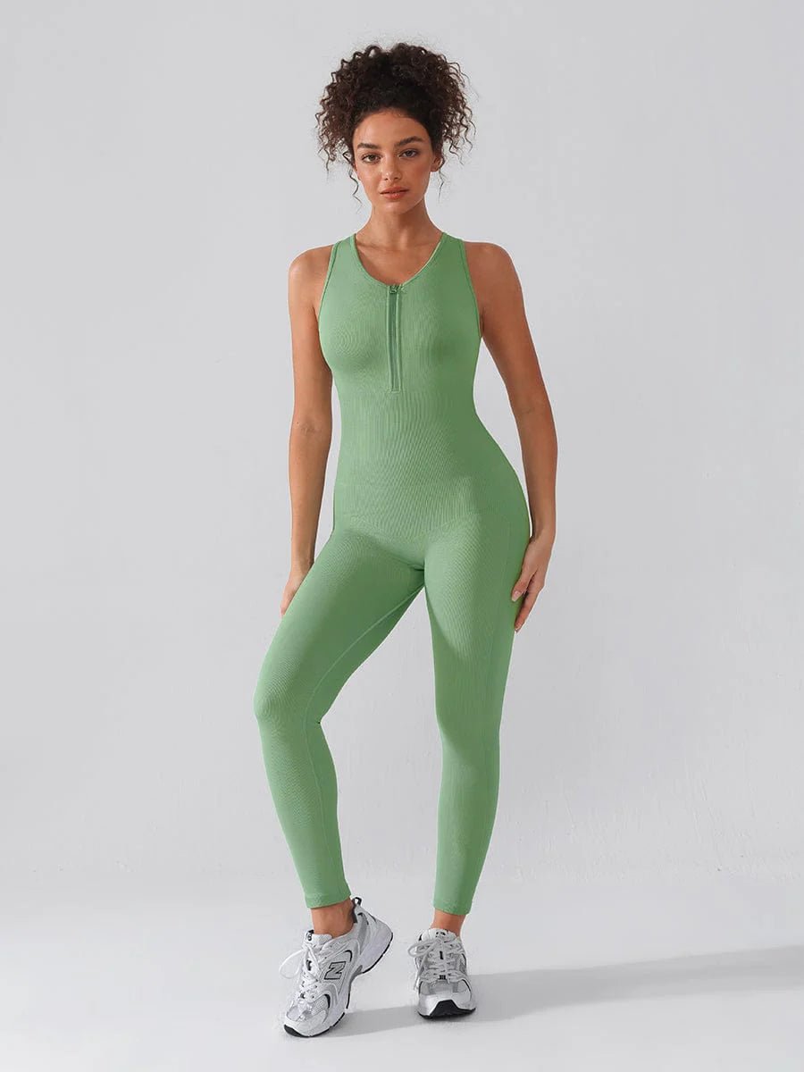 Seamless Zip Front Jumpsuit – Racerback 2 - in - 1 Sport Shaping - LOVIISA