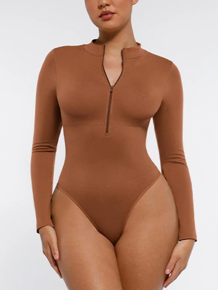 Seamless Zipper Thong Bodysuit – Long Sleeve & Sculpting Fit - LOVIISA