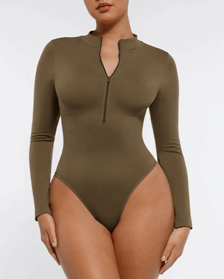 Seamless Zipper Thong Bodysuit – Long Sleeve & Sculpting Fit - LOVIISA