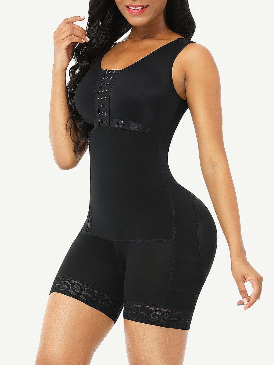 Full Body Shaper with Glue & Zipper – Open Crotch Lace Firm Control