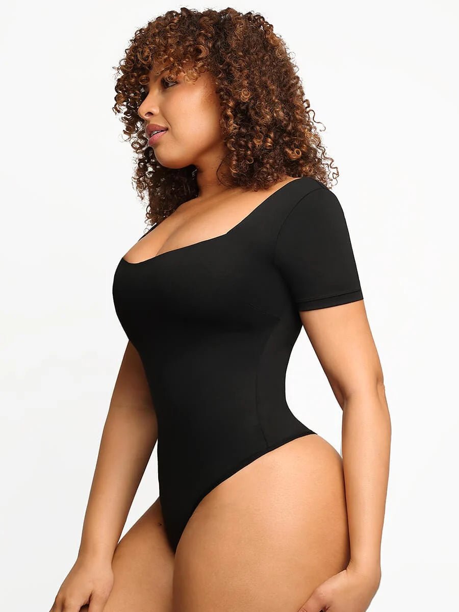 Square - Neck Bodysuit – Short Sleeve & Tummy Control Shapewear - LOVIISA