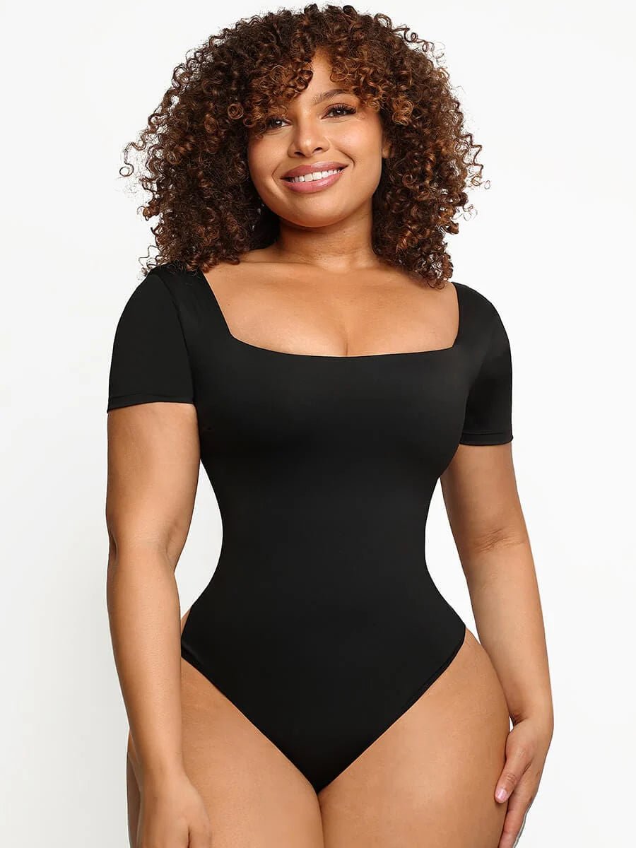 Square - Neck Bodysuit – Short Sleeve & Tummy Control Shapewear - LOVIISA