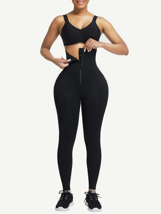 2 - in - 1 Waist Trainer Leggings – Zippered Black Hourglass Fit - LOVIISA