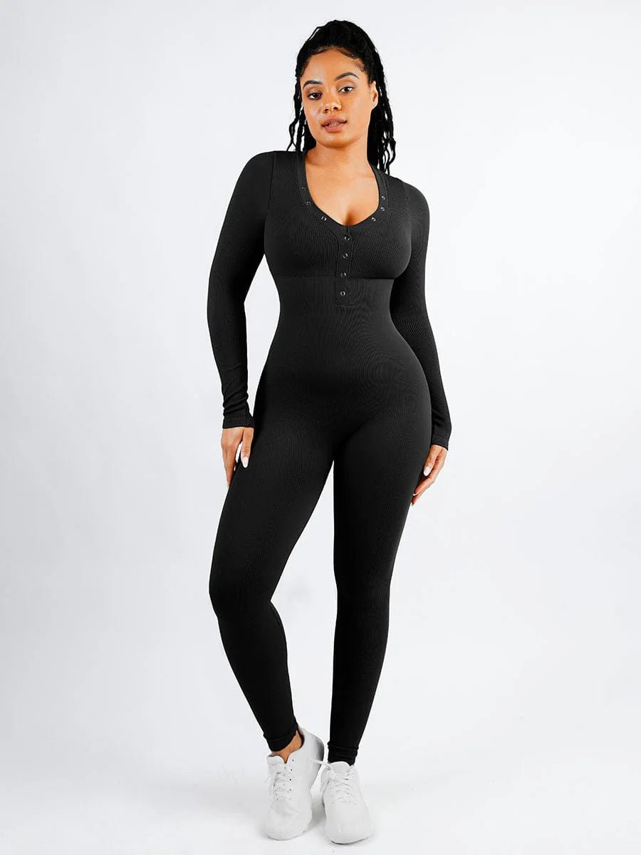 Deep V - Neck Seamless Jumpsuit – High Stretch & Tummy Control - LOVIISA
