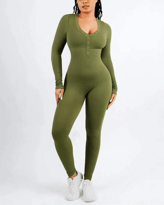Deep V - Neck Seamless Jumpsuit – High Stretch & Tummy Control - LOVIISA