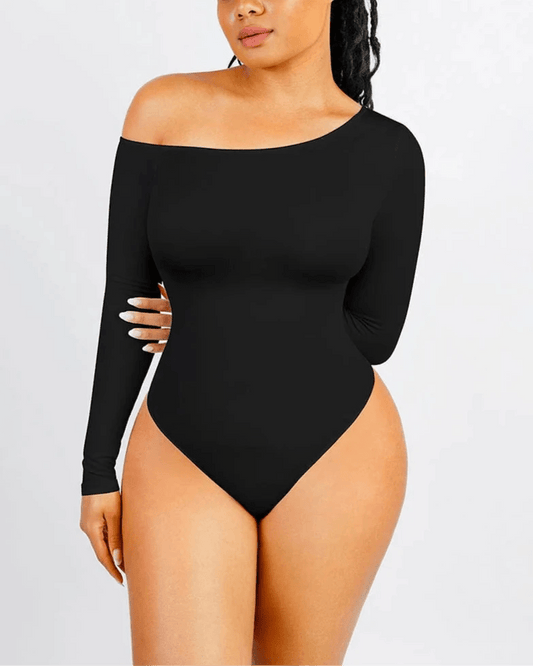 Seamless Diagonal Neck Bodysuit – Long Sleeve & Waist Trimming - LOVIISA