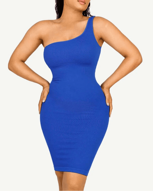 Seamless One - Shoulder Shaper Dress – Slanted Neck & Waist Trimming - LOVIISA