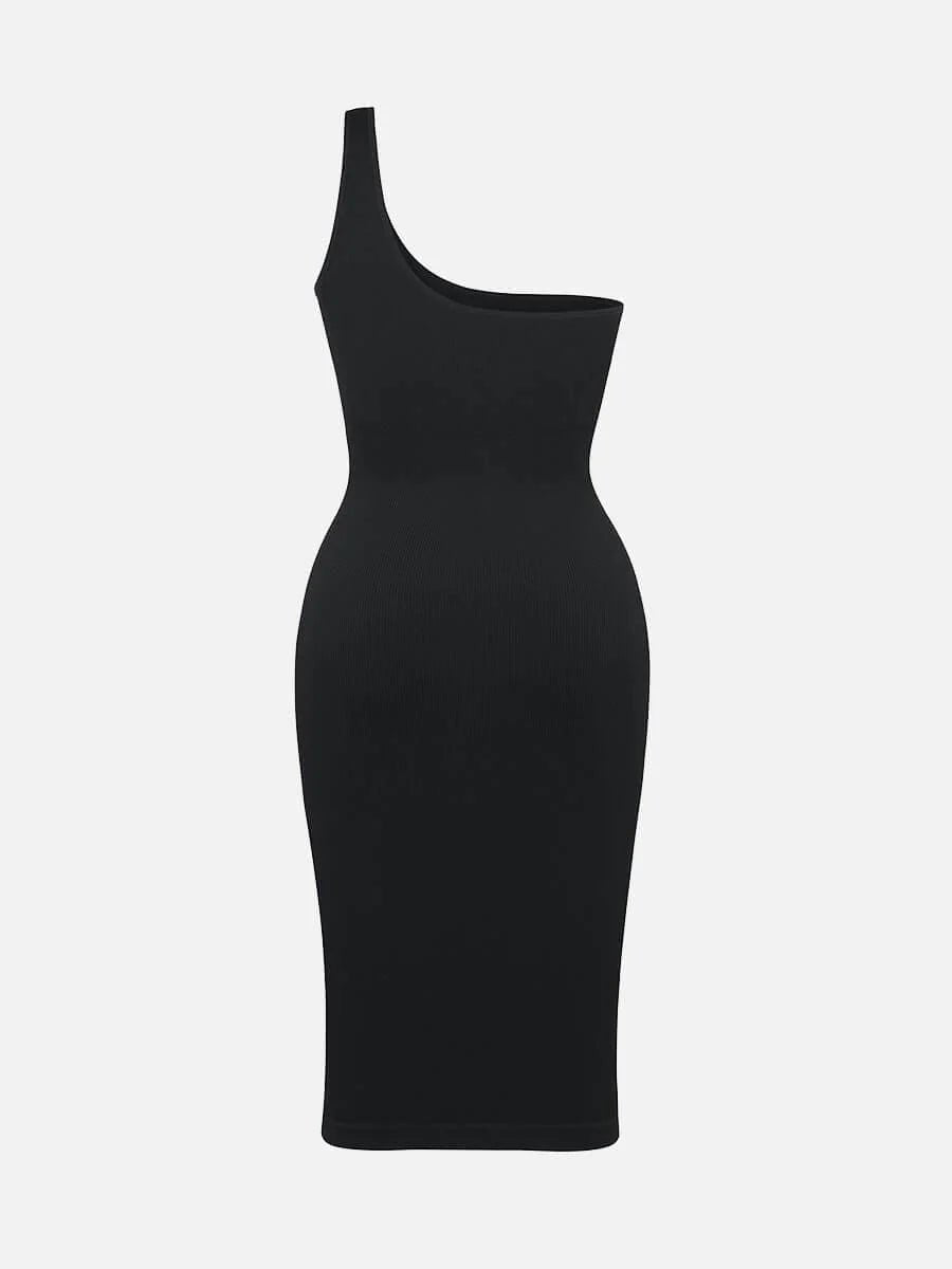 Seamless One - Shoulder Shaper Dress – Slanted Neck & Waist Trimming - LOVIISA