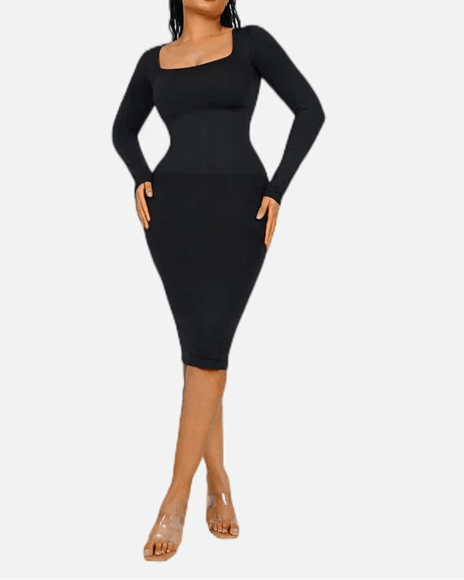 Seamless Shaper Dress – Square Neck & Long Sleeve Sculpting Fit - LOVIISA