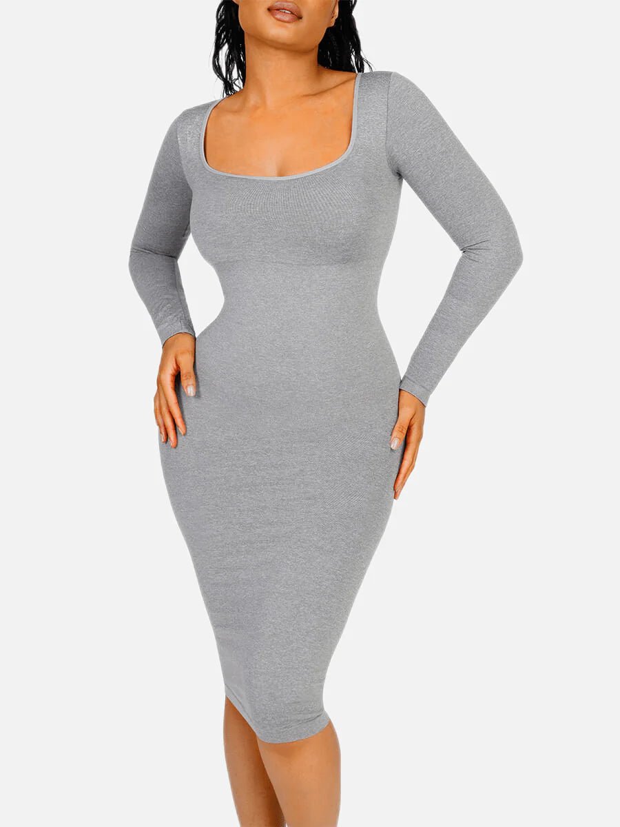 Seamless Shaper Dress – Square Neck & Long Sleeve Sculpting Fit - LOVIISA