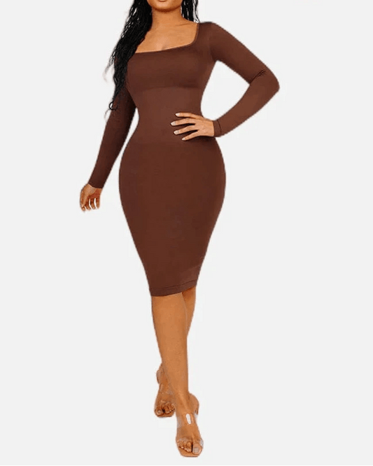 Seamless Shaper Dress – Square Neck & Long Sleeve Sculpting Fit - LOVIISA
