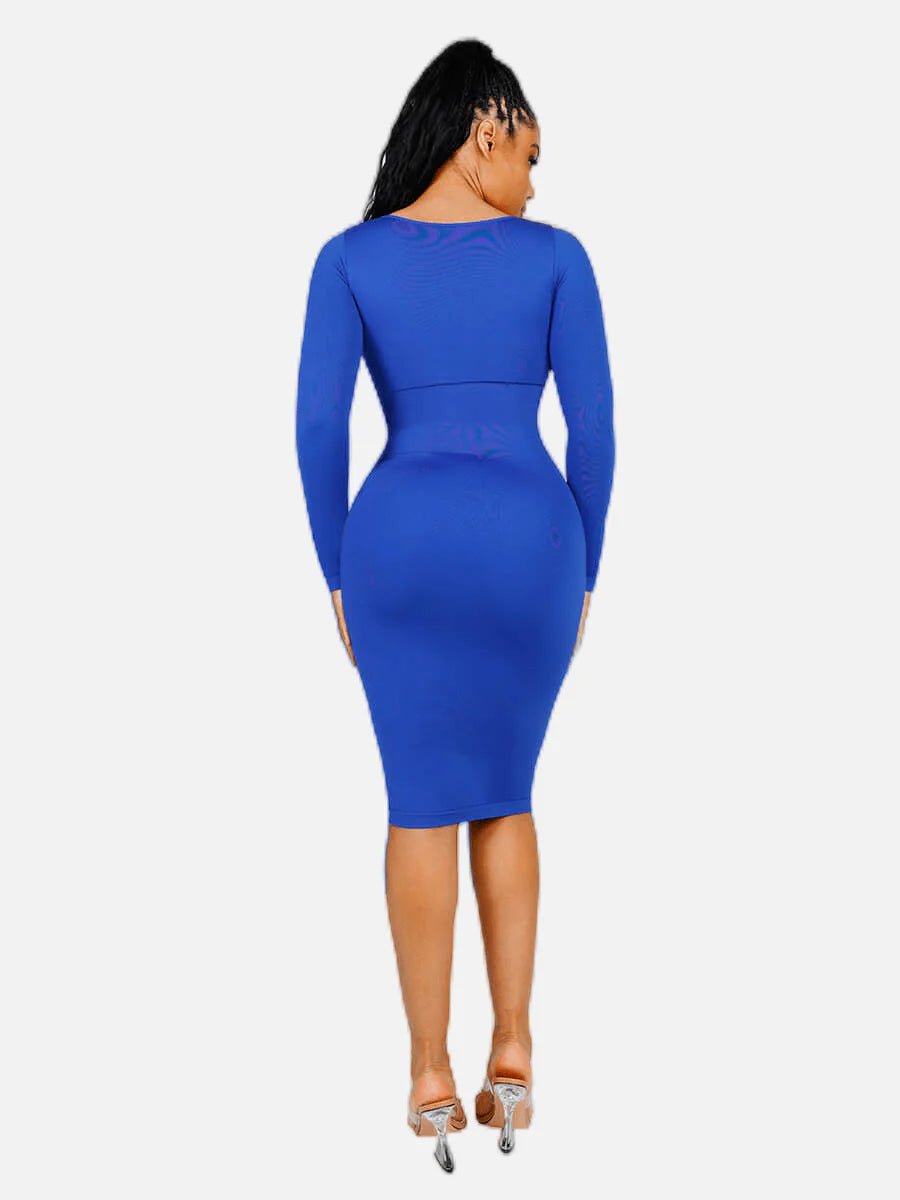 Seamless Shaper Dress – Square Neck & Long Sleeve Sculpting Fit - LOVIISA
