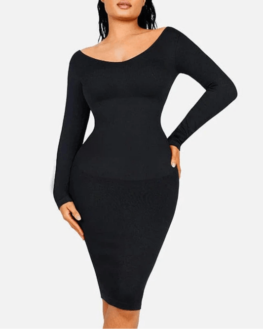 Seamless Shaper Dress – V - Neck, Long Sleeve & Waist Trimming - LOVIISA