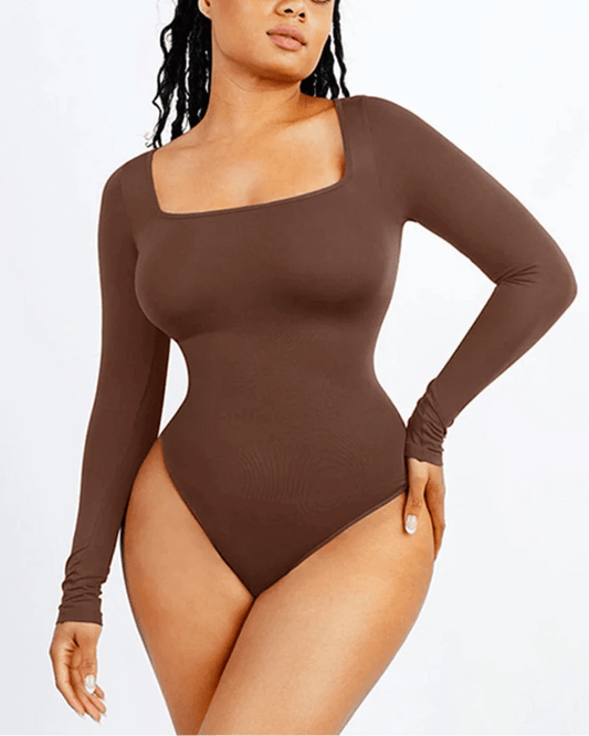 Seamless Square Neck Bodysuit – Long Sleeve & 360° Waist Control - LOVIISA