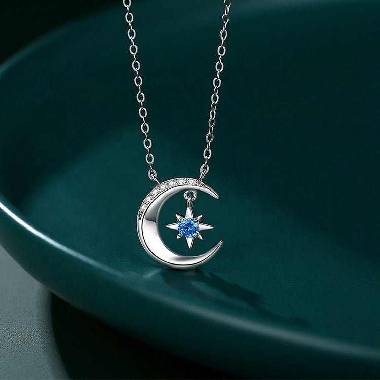 925 Silver Necklace Women Tiny Necklace Sun and Moon Necklace - LOVIISA