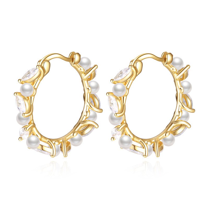 Brass Round Earring Delicate Pearl Gold Plated Copperr - LOVIISA