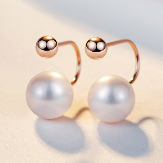 Cute Rear Hanging Pearl Earrings for Women Wedding Fashion 18k Gold Real - LOVIISA