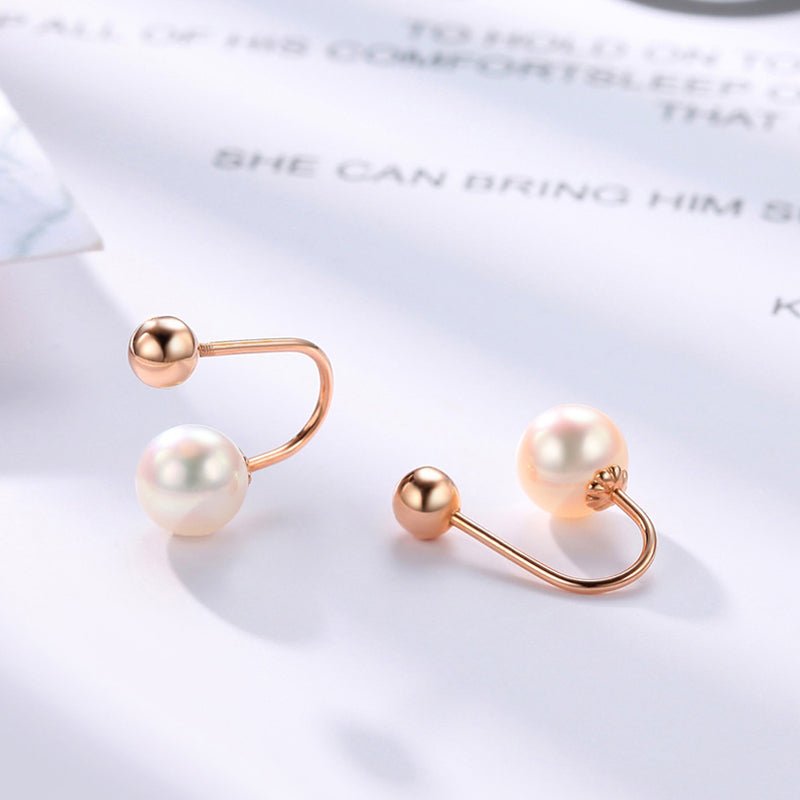 Cute Rear Hanging Pearl Earrings for Women Wedding Fashion 18k Gold Real - LOVIISA